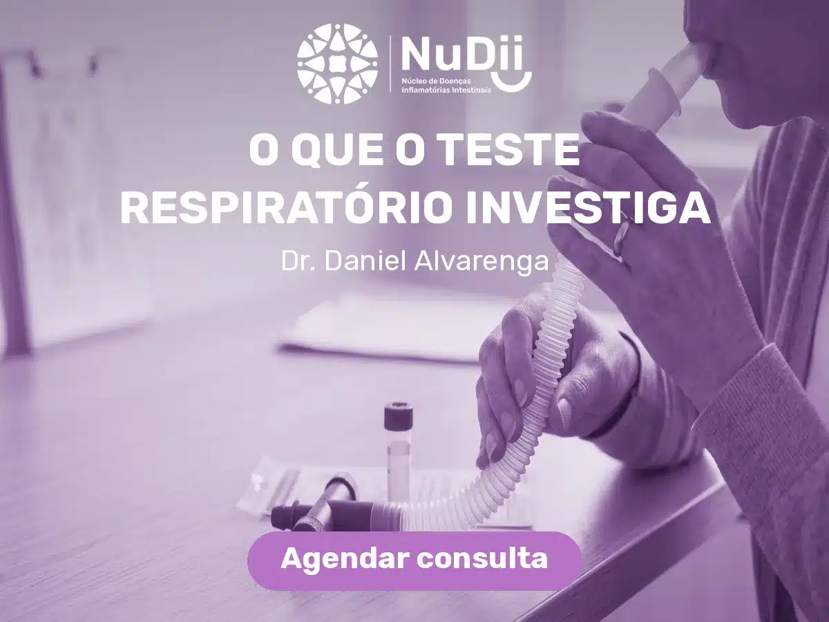 Paciente realiza coleta de ar expirado no coletor durante o teste respiratório